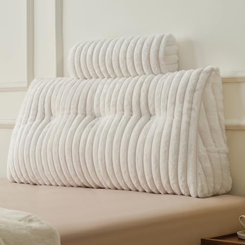 Z-hom Bücherkissen, Keilkissen, Lesekissen Für Bett Und Sofa, Cozy Rückenkissen, Praktisches Seitenfach, Removable Cover, Mit Rundem Kopfkissen (Langflorversion, 100 * 50 * 20cm)