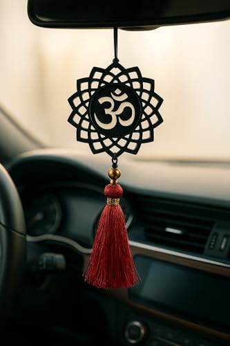 Image of Handmade Dream Catcher Car Ornament - Stylish Rear View Mirror Hanging Accessory - Elegant Car Interior Decoration - Good Luck & Positive Energy Charm (1, Om Lotus)
