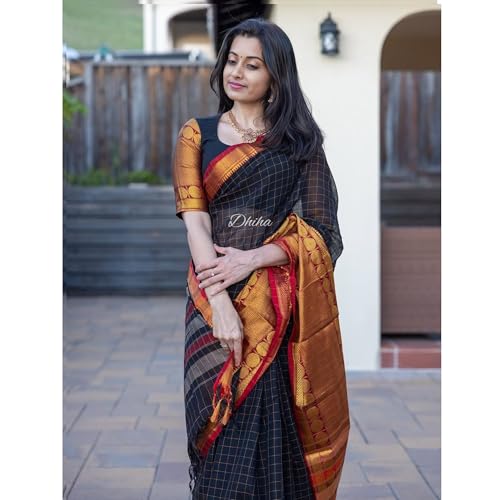 Image of Narayanpet Pure Cotton Avani Border Saree for Women with Running Blouse | Tassels | Traditional Woven Solid Design | Handloom Weave