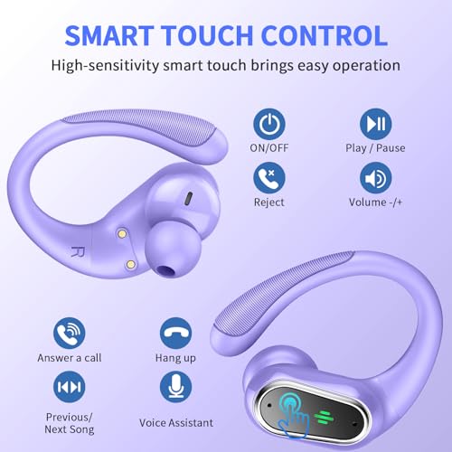 Image of Wireless Earbuds, 2026 Bluetooth 5.4 Headphones Sport, 50Hrs HiFi Stereo Deep Bass Over-Ear buds with ENC Noise Cancelling Mic, IP7 Waterproof & LED Display Earphones with Earhooks for Workout /Running