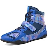 AIRFUL High Top Boxing Boots, Breathable Mesh Wrestling Sneakers Lightweight Bodybuilding Footwear Fashion Sparring Boxers Shoes (Color : Blue, Size : 5.5 Women/4 Men)