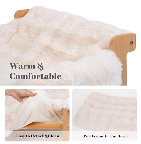 CHEERHOME PETS Elevated Cat Couch Bed for Indoor Cats, Wooden Cat Sofa with Removable Washable Fluffy Cover Raised Kitty Lounge Chair Suitable for Puppy(Cat Sofa Off-White) - Image 4