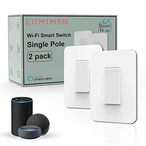 Smart light switch by Lumiman, Compatible with Alexa, Google Assistant, Single-Pole, Schedule, Remote Control Neutral Wire Required, Easy Installation, ETL Listed (2Pack)