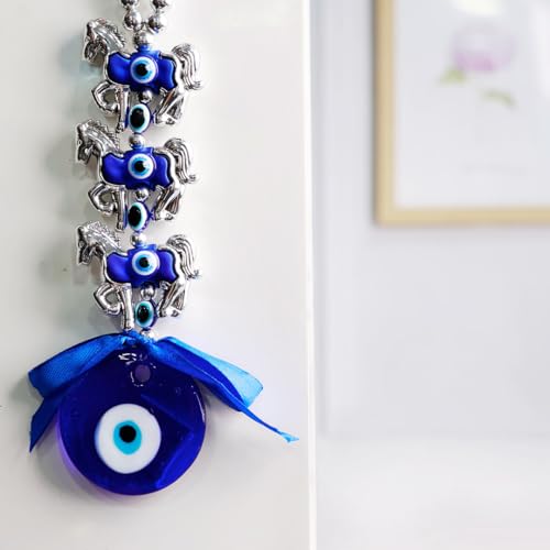 Image of 3 Horse Evil Eye Wall Hanging Decoration for Positive Energy & Protection | Aesthetic Home Decor | Nazar Battu for Home Entrance & Car Dashboard Decor | Ideal for Spiritual Gifting & Wall Decor