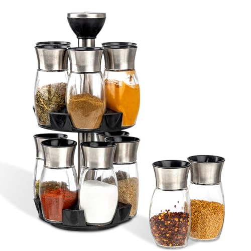 Image of AGARO Elegant Glass Spice Jar with Holder, Set of 12, Spinning Spice Storage Rack, Rotating Spice Holder, Spice Containers, Spice Seasoning Organizer, Masala box for Kitchen, Kitchen Storage Rack