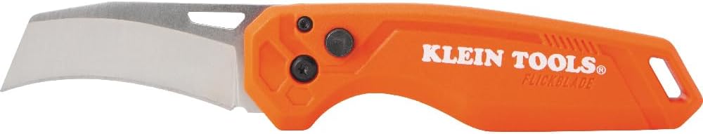 Klein Instruments 44321 Folding Utility Pocket Knife, Compact EDC with Hawkbill Knife Blade, Button Lock, Pocket Clip, and Tether Gap