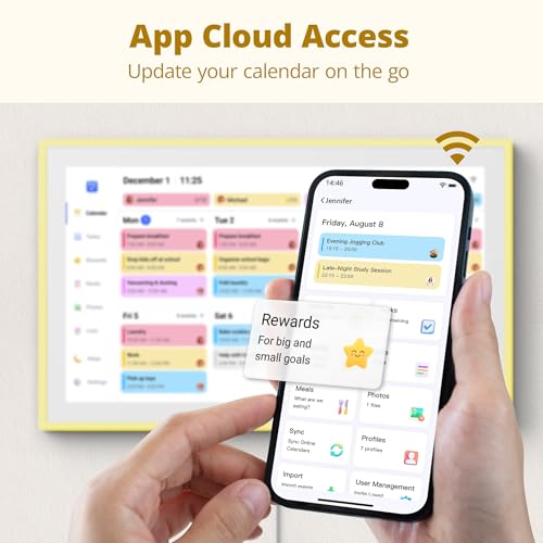 Image of Dragon Touch 15.6 Inch Digital Calendar Wall - 1920 x 1080 FHD Electronic Wall Calendar Family Planner with 32GB Memory and Wall Mount, Touchscreen Intelligent Desk Calendar, Yellow