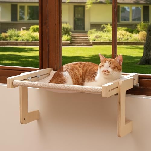 FUKUMARU Hamaca para Gatos Ventana Cama para Gatos Repisa, Estructura Reforzada de Madera y Metal, Hamaca Convertible, fácil de Montar. Soporta hasta 20kg