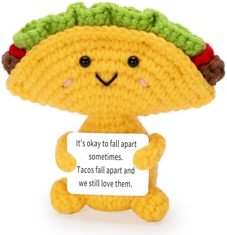 Funny Positive Taco, Emotional Support Taco, Cute Crochet Potato Partner Toy with Positive Card Cheer Up Funny Gag Gifts