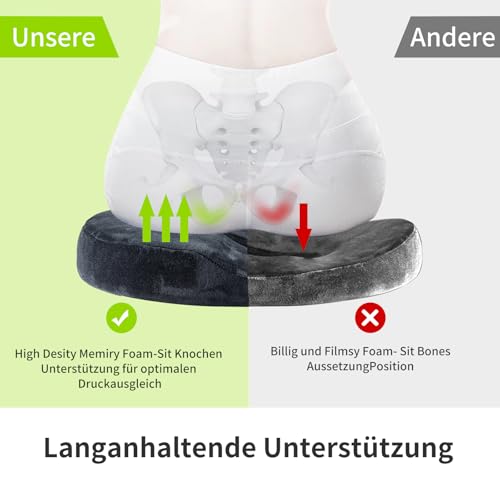 Steißbeinkissen Donut Kissen, Orthopädisches Hämorrhoiden Sitzkissen mit Memory-Schaum gegen Steißbein-, Ischias- & Rückenschmerzen, Druckentlastendes Sitzkissen für Büro, Auto, Rollstuhl & Reisen