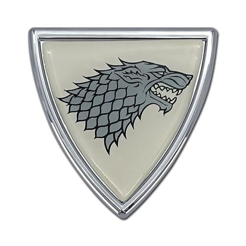 Image of Elektroplate Officially Licensed Game of Thrones House Stark Sigil Shield All Metal Chrome Emblem for Cars, Trucks, and All Auto | Universal Fit at 3.0 inch x 2.9 inch | Weatherproof