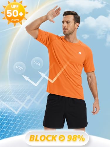 Image of PINSPARK Workout Shirts for Men UPF 50+ Quick Dry Athletic Gym Tee Shirts Mens Short Sleeve Running Cooling Swimming T-Shirt
