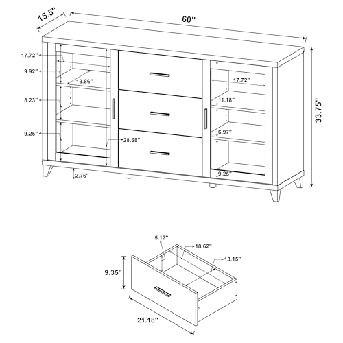 Coaster Home Furnishings - Lewes - Engineered Wood & Glass - 60-Inch 2-Door TV Stand with 3 Drawers and Adjustable Shelves - Living Room - Cappuccino - 700881