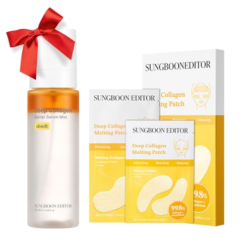 SUNGBOON EDITOR Melting Collagen Set (Deep Collagen Melting Patch 6pcs, Barrier Serum Mist), Real Collagen Care for Puffy Eyes and Neck Wrinkles, Best Gifts for Mom, Gift Sets