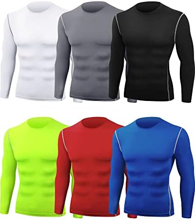Hicarer 6 Pack Men's Athletic Compression Shirts Dry Athletic Workout Running Shirts Long Sleeve Top Sport Shirts