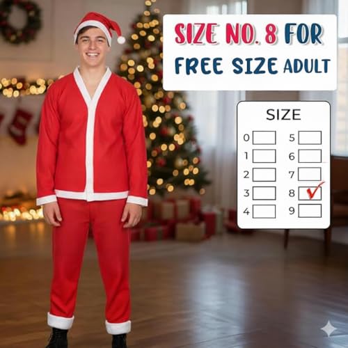 Image of PoPo Toys Santa Claus Costume for Christmas Adults Extra Large | Can Fit Any Individual | Red Santa Suit with Coat, Pant, Hat & Bag | Xmas Party & Fancy Dress Outfit Size 8 /XL