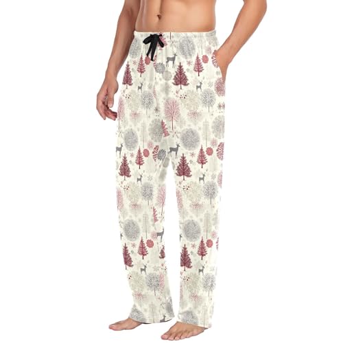 Trees and Deers Men's Pajamas Pants Cotton Sleep Bottoms Pants Lounge Sleepwear - S4