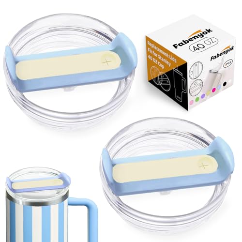 40 OZ Tumbler Lid Replacement Fit for Stanley Cup, 2 Pack Clear Replacement Lids Fit for Stanley Travel Tumbler, Spill Proof Tumbler Covers for Stanley Cup Accessories (Cornflower Cabana Gloss)
