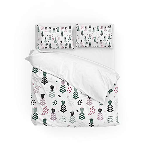 Linge de lit avec housse de couette fleurs noir polyester durable lit double - 2