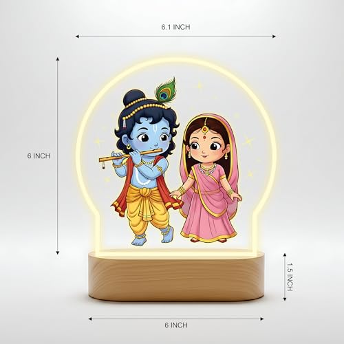 Image of Giftplease Radha Krishna LED Night Light - Cute Chibi Devotional Table Lamp with Warm Glow - Printed Spiritual Decor for Home Mandir, Kids' Bedroom & Office - Ideal Diwali or Housewarming Gift GL 20
