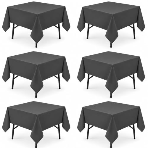 Image of 6-Pack 60x60 inch Grey Table Cloths, Solid Stain and Wrinkle Resistant Tablecloth, Premium Plain Weave Polyester Fabric Rectangle Table Linen Covers for Hotel, Banquet