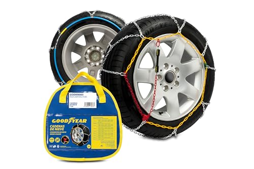 Goodyear GODKN065 1 Juego de 2 Cadenas Nieve METALICAS para Coche 9MM, Talla 65, con Tensor automático