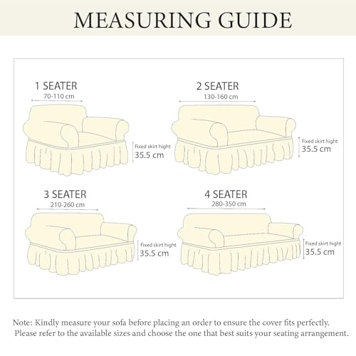 Image of Lukzer 320 GSM Stretchable 5 Seater Turkish Sofa Cover Universal Couch Protector Bubble Fabric with Frill Universal Big Elasticity Slipcover (Sand Beige /SC-101-05)