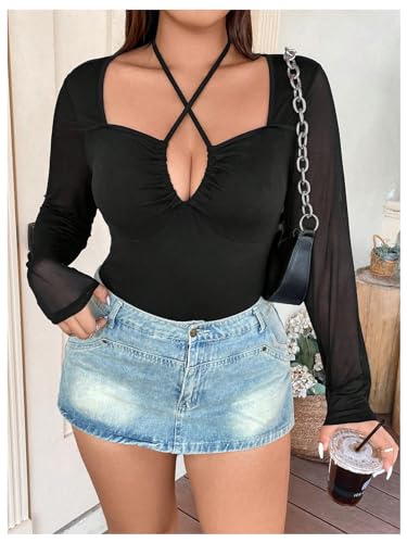 SOLY HUX Plus Size Tops for Women Long Sleeve Sexy Going Out Tops V Neck Criss Cross T Shirts Blouse4