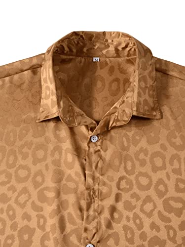 Verdusa Men's Satin Button Down Lapel Collar Leopard Print Short Sleeve Shirt3