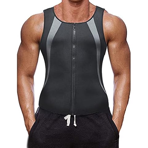 XDSP Men Waist Trainer Vest for Weight Loss Body Shaper Sauna Sweat Suits, Zipper Sauna Tank Top Workout Fitness Shirt Slimming Shirt Workout Suit (Gray, XL) Cover
