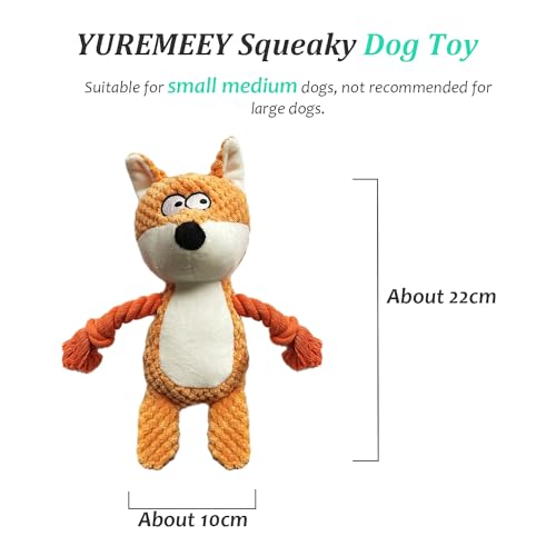 YUREMEEY Hundespielzeug, Kuscheltier Tauziehen Plüschhundespielzeug, Quietschende Hundespielzeuge mit Knitterpapier, Interaktives Stabiles Spielzeug, für Welpen Kleine Mittlere Hunde, Fuchs
