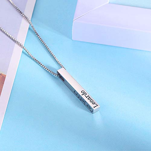 Resvivi Sterling Silver 3D Engraved Personalized Bar Name Necklace Custom Made Any Name Pendant Necklace Silver Plating Copper #TOP2