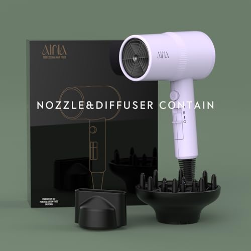 Image of AINA Diffuser Hair Dryer Full-Featured Blow Dryer 110V /1600W(Purple) | 3 Heat /2 Speed;Cold shut button;Lightweight;Compact Size;High Temp;Low Airflow;Same Results;Less Expense