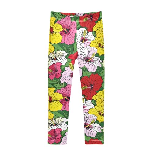 Multicolor Hibiscus Girls Leggings Soft Stretch Workout Yoga Dance Pants for Kids Casual Tights