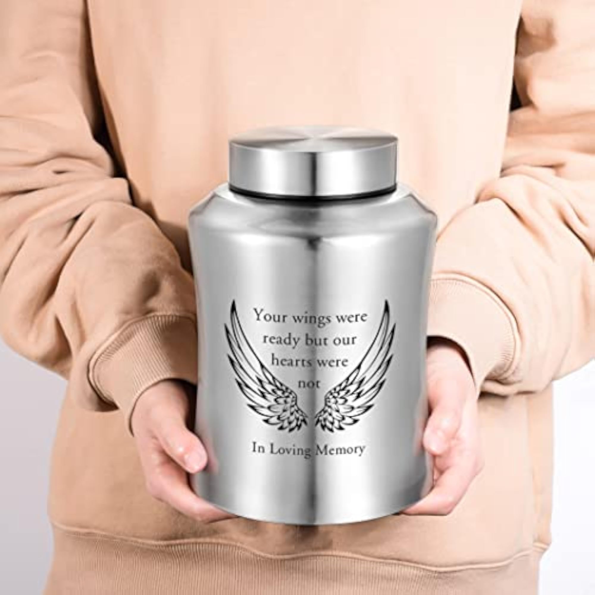 Large Stainless Steel Cremation Urn for Human Ashes, Decorative