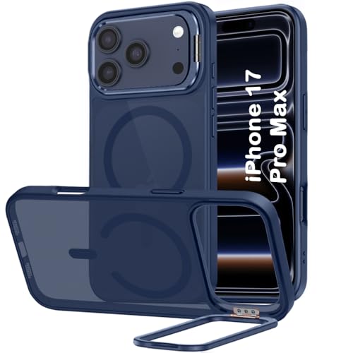 Image of TheGiftKart Hybrid Matte Frosted Back Cover Case for iPhone 17 Pro Max Compatible with MagSafe | Built-in Stand | Shockproof Hard Back Cover Case for iPhone 17 Pro Max (PC & TPU, Translucent Blue)