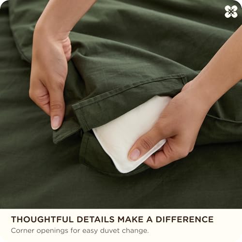 Bedsure Cotton Duvet Cover Queen - Luxury Slub Weave 100% Cotton Duvet Cover with a Linen Like Textured, Easy Change Durable Bedding, Olive Green, 90" x 90"
