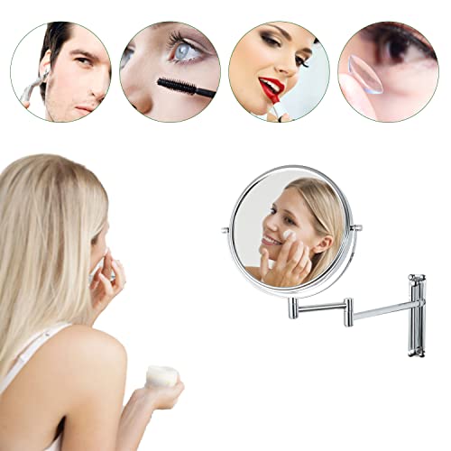 Wall Mounted Makeup Mirror-10 Times Magnification, Can Move Up And Down 8 Inches Bathroom Double-Sided Cosmetic Mirror 360-Degree Rotating Telescopic Folding Without Dead Ends (Chrome) #TOP5
