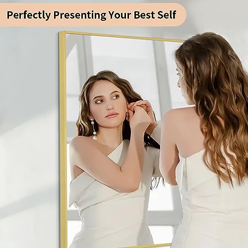 Koonmi Gold Rectangle Wall Mirror, 24x32 Inch Bathroom Mirror, Aluminum Frame Vanity Mirror for Entryway, Living Room, Bedroom Bathroom, Hangs Horizontally or Vertically