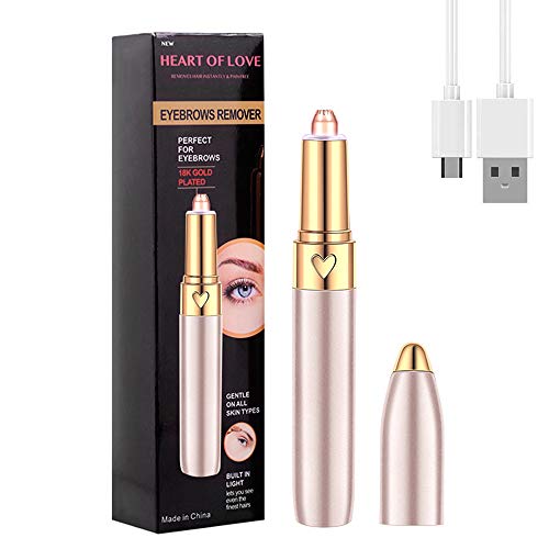 Eyebrow Hair Remover, SIENON Rechargeable Eyebrow Trimmer with LED Light-Painless-Precision Portable Electric Eyebrow Razor Tool for Face Lips Nose Facial Hair Removal for Women and Men (Gold)