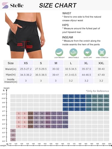 Stelle 2303-YR001-BK-M Women 2 In 1 Running Shorts High Waisted Athletic Shorts Gym Workout Shorts thumb #5