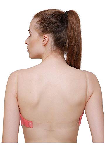 Image of Brachy Women Cotton Nylon Spandex Padded Underwire Strapless Backless Invisible Clear Transparent Back Push up Bra with (Free Extra Transparent Strap)