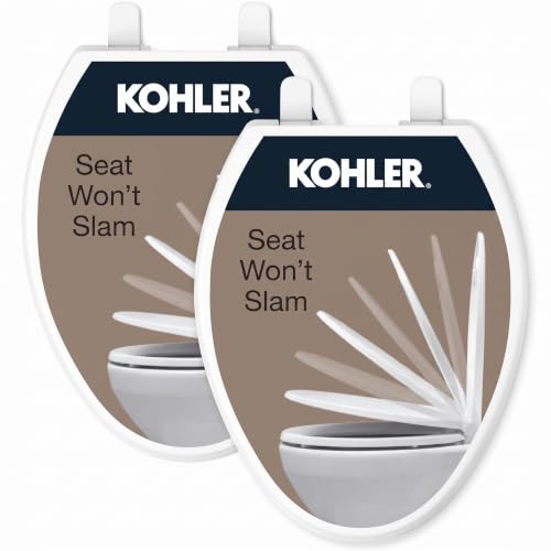 KOHLER 20110-0 Brevia,Slow Close Toilet Seat,Elongated Toilet Seat,Grip-Tight Bumpers Quick-Attach Hardware,White,(Pack of 2)