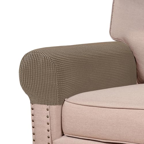 Turquoize Stretch Armrest Covers for Chairs and Sofas Couch Arm Covers for Sofa Spandex Jacquard Armrest Cover Anti-Slip Furniture Protector Armchair Slipcovers for Recliner Set of 2, Macchiato