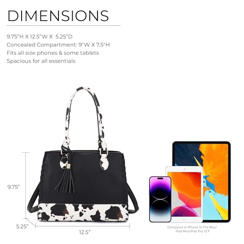 Image of JESSIE & JAMES Montana Whipstitching Cow Print Top Handle Satchel Purse with Adjustable Shoulder Strap