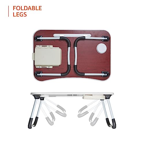 Image of Amazon Basics Engineered Wood Foldable Laptop Table with Cup Holder, Tablet Groove and Mini Drawer (60L x 40W x 26H cm, Black)