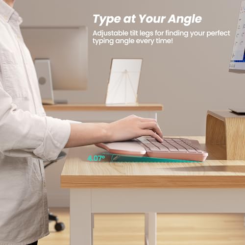 Image of Nulea RT05 Wireless Ergonomic Keyboard, Split Keyboard with Wrist Rest, USB-C Charging, 7-Color Backlight, Natural Typing, Bluetooth and USB Connectivity, Compatible with Windows /Mac(Pink)