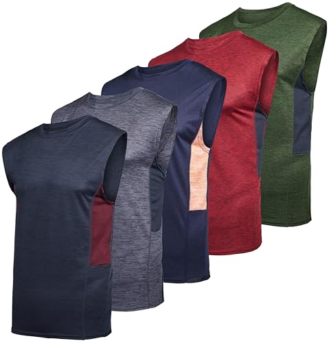 Image of Real Essentials 3 & 5 Pack: Men's Dry-Fit Active Athletic Tech Tank Top - Regular and Big & Tall Sizes (S-5XLT)