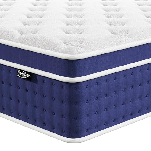Bednew Colchón de 90 x 200 cm, colchón de muelles de 30 cm, altura H3, colchón ortopédico de muelles ensacados de 7 zonas, con capa de espuma viscoelástica confort, 101 noches de sueño de prueba