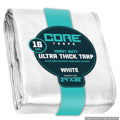Core Tarps Lona de protección Lona Impermeable con Ojales, (7.3m X 9.15m, 265 g/m²) 16 Mil, Funda Protectora para Techo, Barco, Muebles, Jardín, Piscina, Coche, Blanco